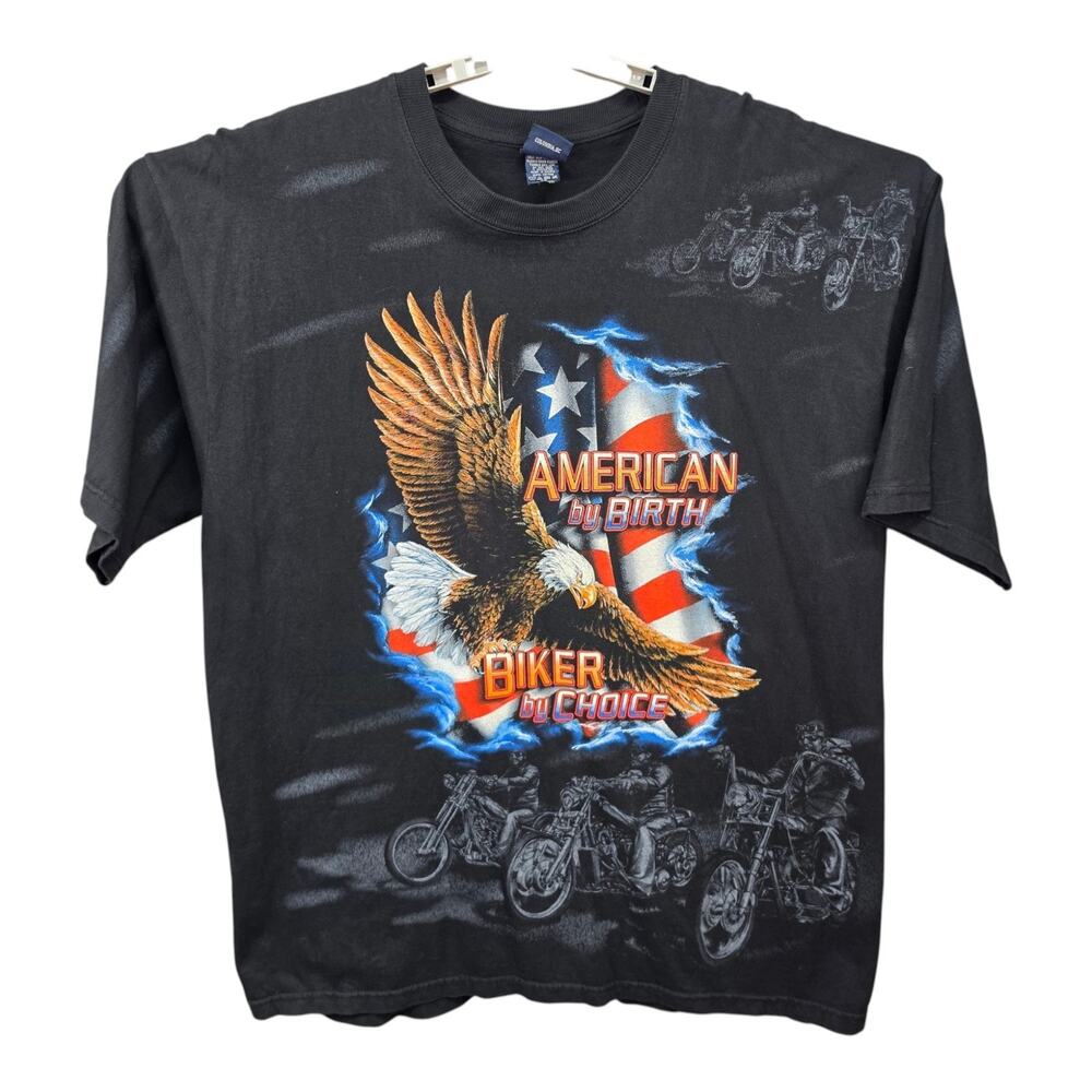 Motorcycle Biker Tee Cotton American Eagle Men XL Black Graphic T-Shirt Pit Bull